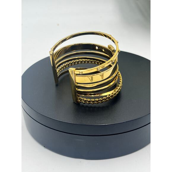 Michael Kors Heritage Astor Collection Frozen Open Layered Stacked Cuff Bracelet - Picture 5 of 10